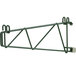 A Metroseal 3 green metal shelf support with two hooks.