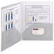 A Smead oyster and clear poly pocket folder with a paper and business card inside.