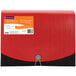 A Smead red and black letter size file folder with clear tabs and a cord closure.