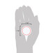 A hand using a Ketchum Manufacturing round deli sign spear to hold a white sign with a red circle.