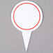 A white sign spear with a red circle on it.
