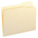 A Smead manila file folder with a reinforced 2/5 cut right tab.