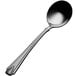 A Bon Chef stainless steel bouillon spoon with a black handle.