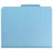 A close-up of a blue Smead SafeSHIELD classification folder.