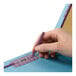 A person's hand holding a Smead purple and white classification folder.