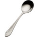 A close-up of a Bon Chef stainless steel bouillon spoon with a handle.
