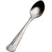 A silver Bon Chef Kings stainless steel teaspoon with a design on the handle.