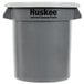 A grey plastic bucket with a white lid.