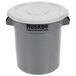 A grey plastic Continental Huskee trash can with a grey lid.