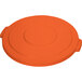 An orange plastic lid for a Carlisle Bronco trash can.