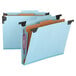 Two blue Smead FasTab hanging classification folders with right of center tabs.