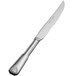 A silver Bon Chef European size steak knife with a solid handle.