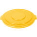 A yellow plastic lid for a Carlisle Bronco trash can.