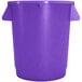 A purple plastic Carlisle trash can with two handles and a white edge.