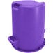 A purple Carlisle Bronco round trash can with a lid.