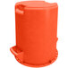 An orange Carlisle round trash can with a lid.