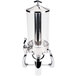 A silver stainless steel Vollrath Somerville juice and beverage dispenser with a clear glass lid.