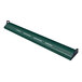 A long green curved metal beam with white lighting at the end.