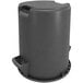 A grey plastic Carlisle Bronco trash can with a handle.