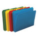 A stack of Smead waterproof poly letter size file folders with 1/3 cut assorted tabs in assorted colors.