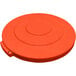 An orange plastic lid for a Carlisle 10 gallon trash can.