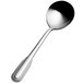 A close-up of a Bon Chef stainless steel bouillon spoon with a handle.