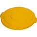 A yellow plastic lid for a Carlisle Bronco trash can.