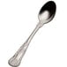 A stainless steel Bon Chef demitasse spoon with a design on the handle.