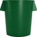 A green plastic Carlisle Bronco trash can with handles.