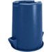 A blue plastic Carlisle Bronco 32 gallon round trash can with a lid.