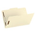 A Smead manila file folder with two fasteners.