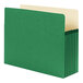 A close-up of a green Smead file pocket with a tan inside.