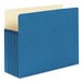 A blue Smead file pocket with a tan tab.