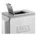 A stainless steel Lavex foaming soap and sanitizer dispenser with a metal lid and a hole in it.