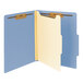A blue Smead file folder with yellow tabs.