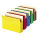 A row of Smead letter size file pockets in different colors.