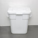 A white Rubbermaid square lid on a white plastic bin.