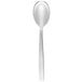 A Chef & Sommelier stainless steel dessert spoon with a white background.