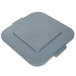 A Rubbermaid Brute 28 gallon grey plastic square lid with a handle.