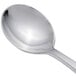 A silver Chef & Sommelier soup spoon with a white handle.