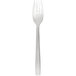 A silver fork with a white handle.