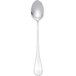 A silver spoon with a white background.