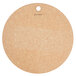 A round brown Richlite wood fiber pizza board with a hole in the center.