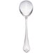 A close-up of a Libbey stainless steel bouillon spoon with a handle.