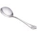 A Libbey stainless steel bouillon spoon with a silver handle and bowl.