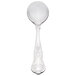 A silver Libbey Kings bouillon spoon with a handle.