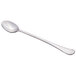 A close-up of a Libbey stainless steel iced tea spoon with a handle.