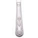 A close-up of a Libbey Kings stainless steel dinner knife with a fluted design on the handle.