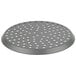 An American Metalcraft 12" Super Perforated Hard Coat Anodized Aluminum Pizza Pan with a round metal surface and holes.