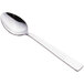 A Libbey stainless steel dessert spoon with a silver handle and bowl.